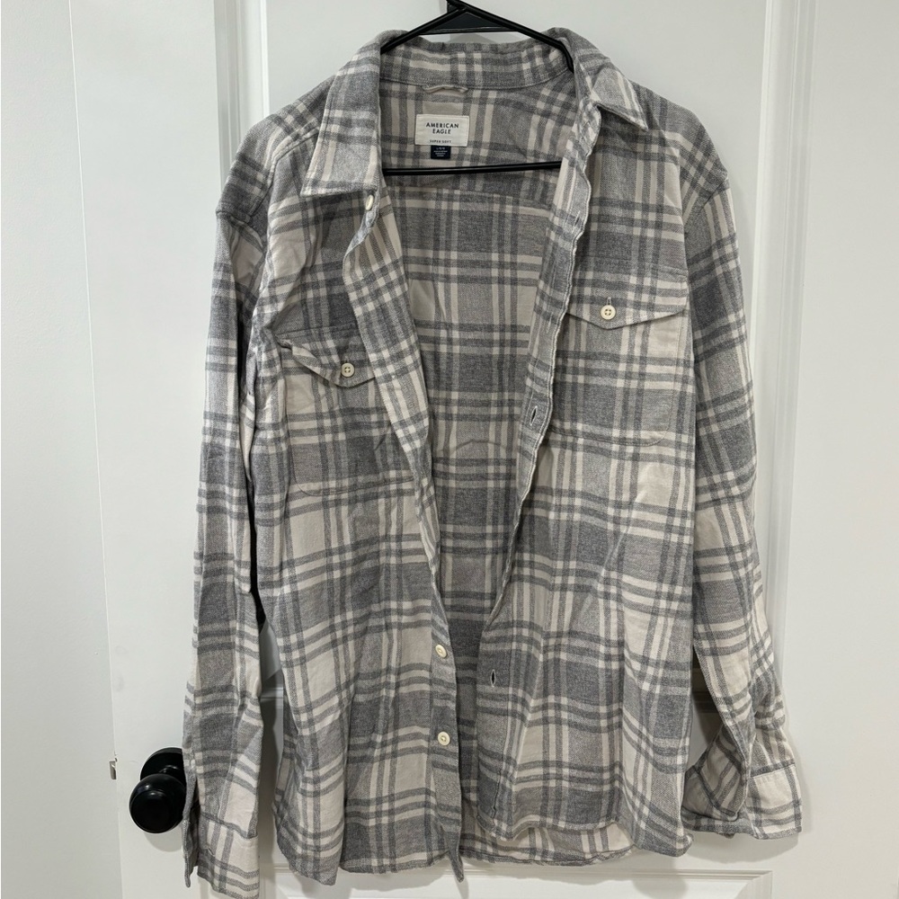 American Eagle Supersoft Grey and White Flannel